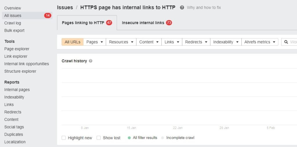 HTTPS page has internal links to HTTP