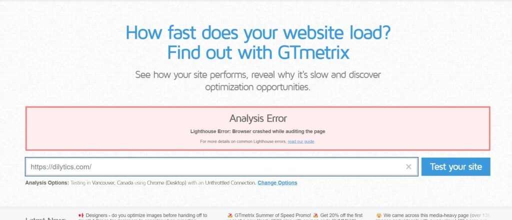 Lighthouse Error: Browser crashed while auditing the page